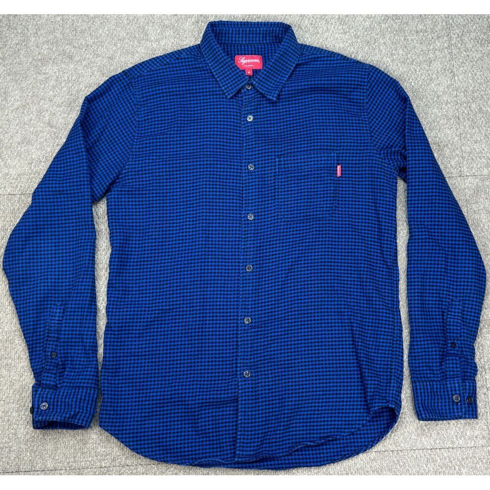 Supreme Cursive Logo Men's Check Button Up Long Sleeve Flannel Shirt Size Medium